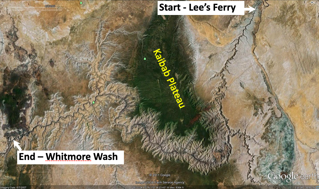 Map Overview of Tulane Grand Canyon Trip